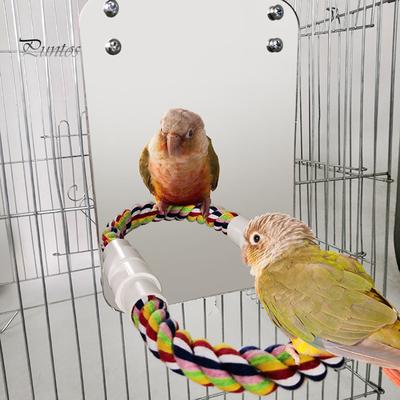 Puntos Haustier Vogel Papagei Spiegel Baumwolle Seil Barsch Käfig montiert Dekor Biss Kauen Molar Spielzeug