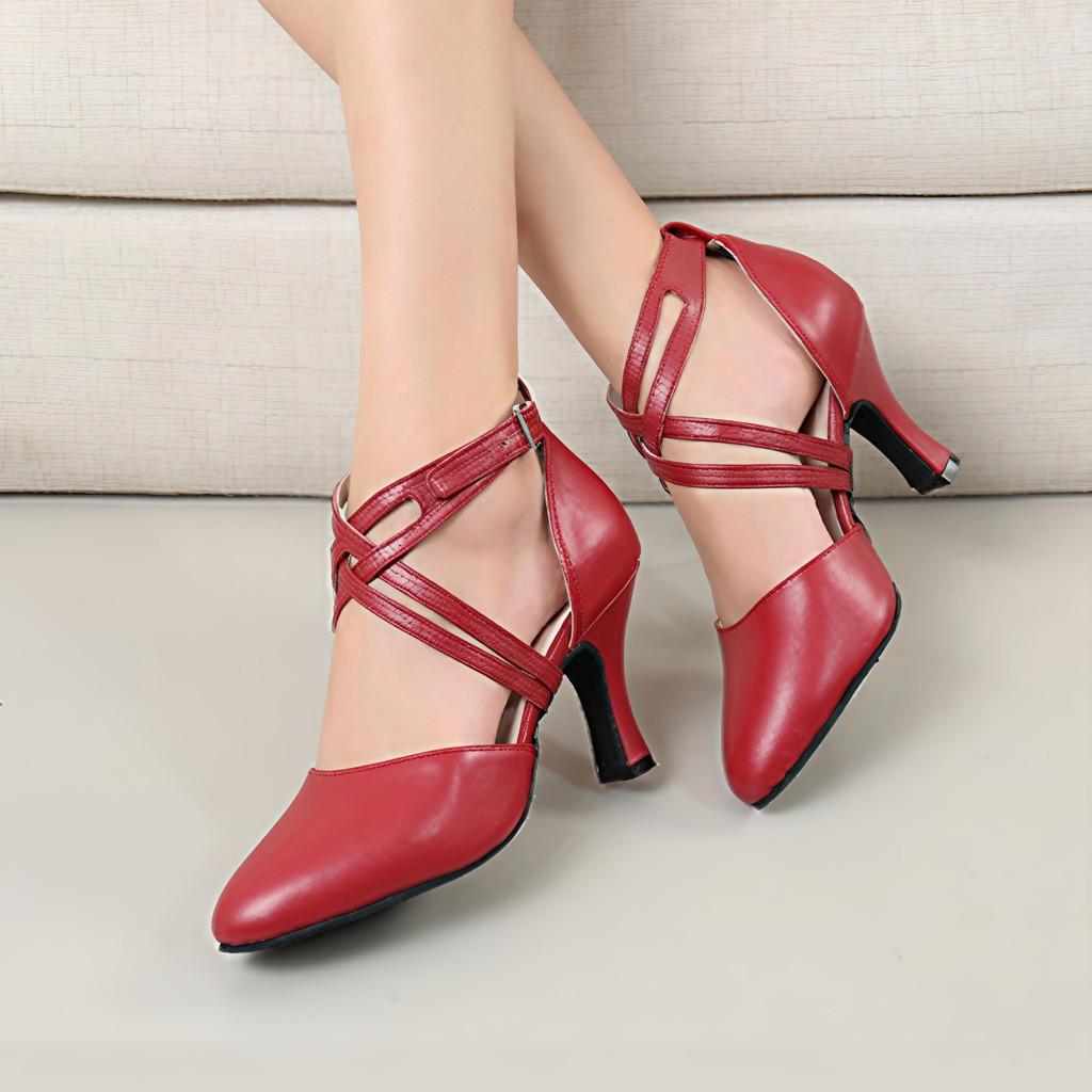 Mid-heel Double Cross-straps Modern Social Dance Shoes Adult Women Suede Soles Latin Dance Shoes Heeled 5.5cm