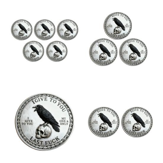 Yousheng 1/2/3/5 Stück Rabenschädel Souvenir Münze Robuste Haltung Krähe Challenge Coin Token der Freiheit und des Humors Metallabzeichen Heimdekoration
