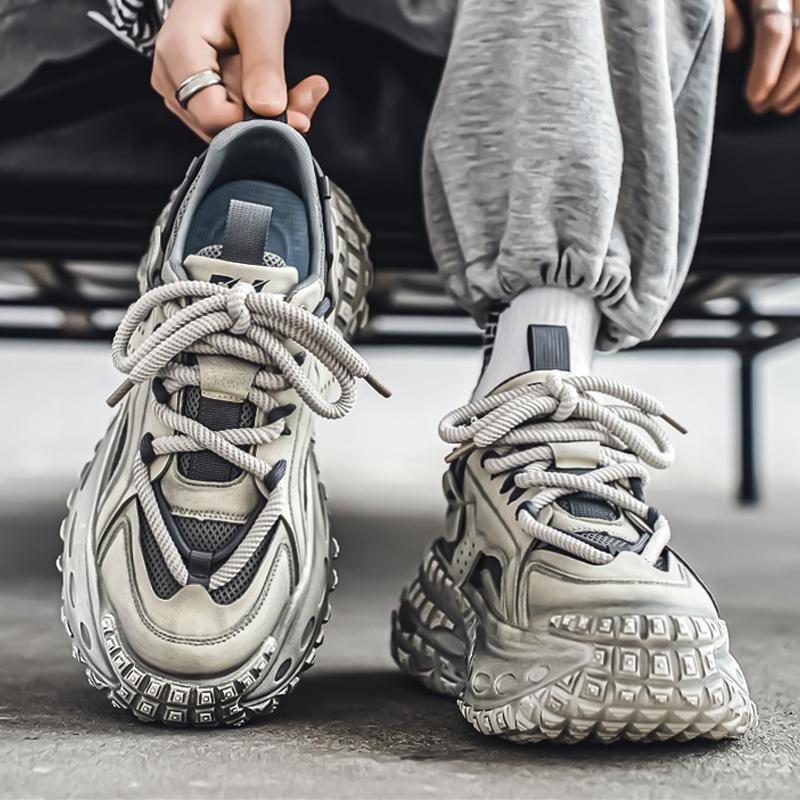 Spring men's shoes new breathable mesh youth sports shoes men's trend versatile tire sole thick sole dad shoes men