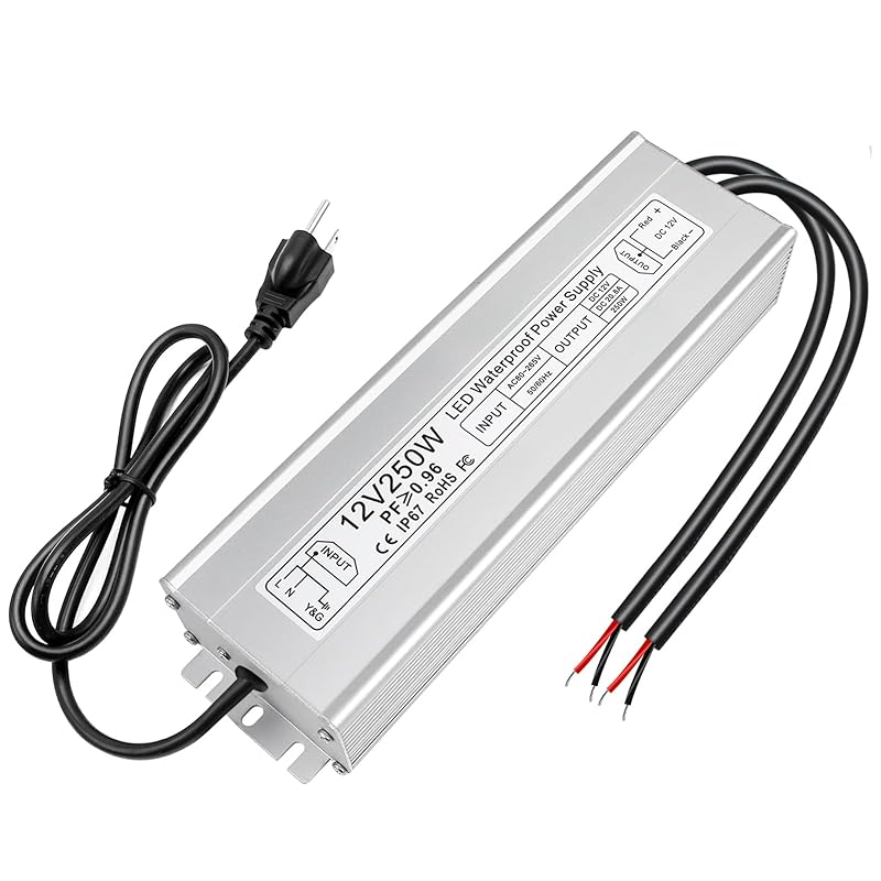 inShareplus 12V Power Supply, 300W IP67 Waterproof LED Power Supply, AC 110-260V to DC 12 Volt 25A Low Voltage Transformer, LED Driver with 3-Prong