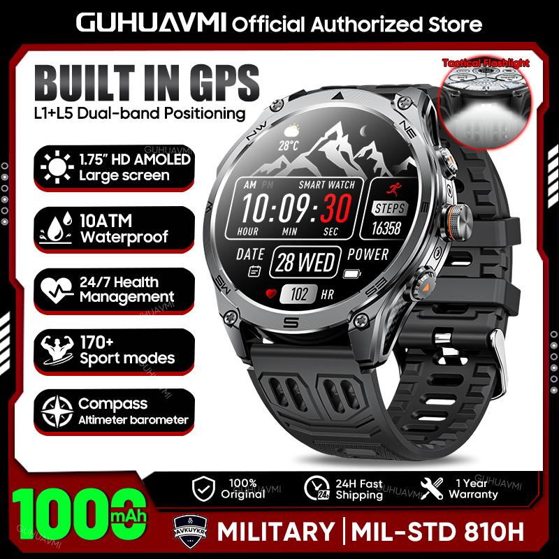 New Outdoors Military GPS Sports SmartWatch 1.75-inch AMOLED Screen 1000mAh Battery Compass Altimeter 10ATM Call Smartwatch 1000mAh Battery чёрный