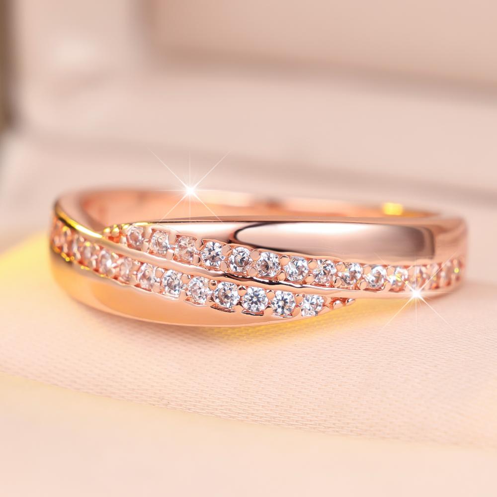 Elegant Rose Gold Color Twisted CZ Band for Women Wedding Anniversary and Daily Wear