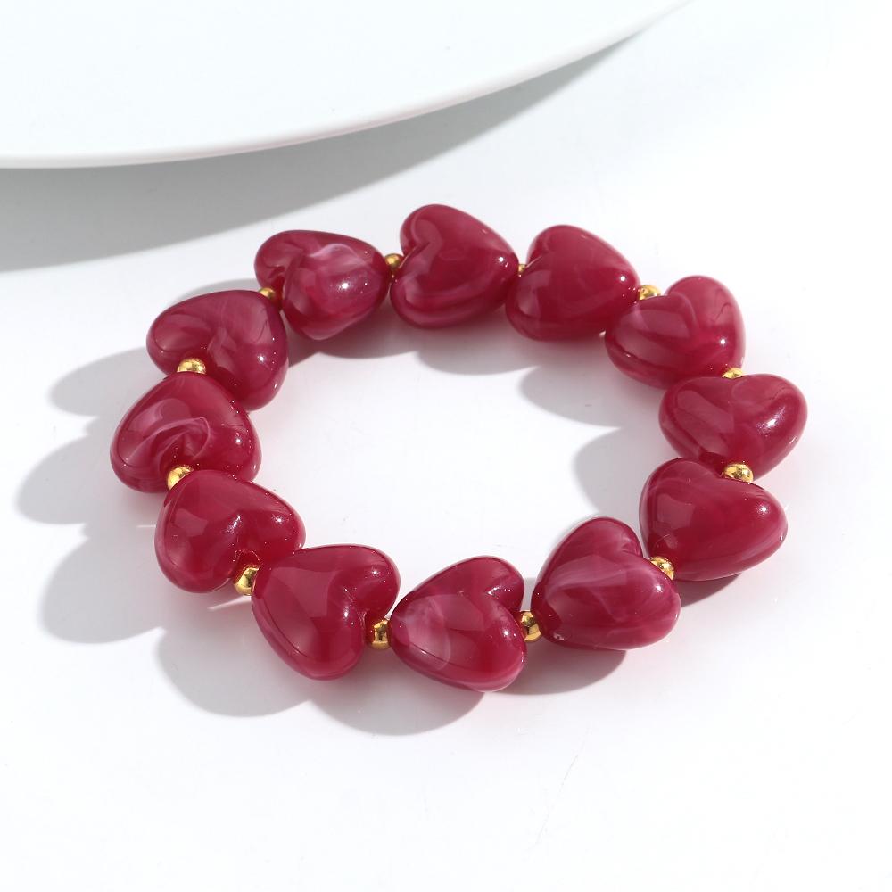 New Acrylic Heart Beaded Elastic Bracelet for Women Trendy Multicolor Resin Love Handmade Bracelets Valentine's Day Jewelry Gift