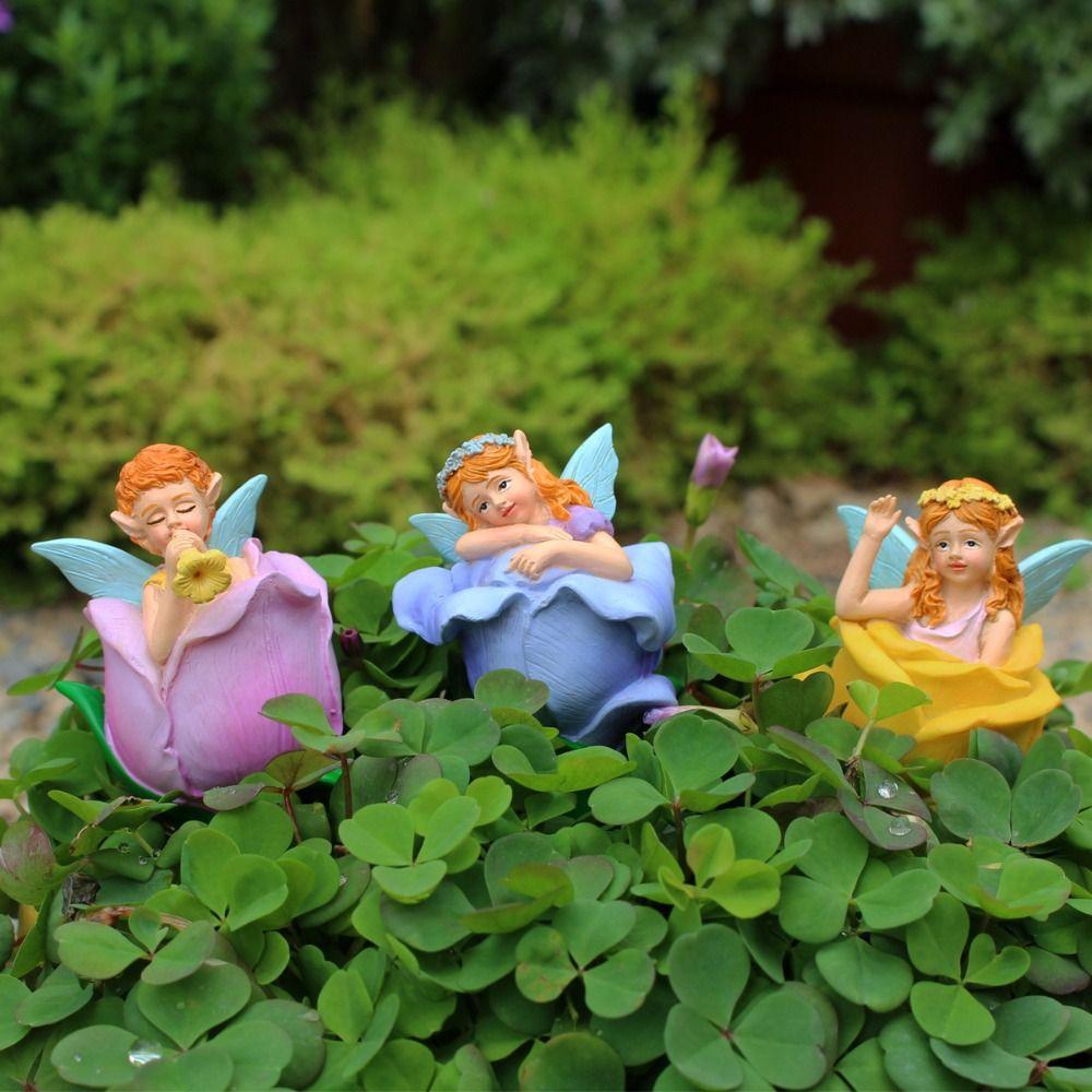 

3pcs Resin Flower Fairy Inserts Cute Micro Landscape Garden Decoration Bonsai Inserts Flower Pot