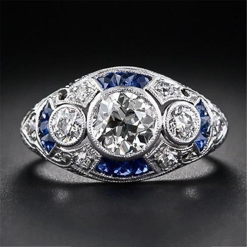 2026 Diamond Sapphire Topaz Ring, European Beautiful Woman Fashion Exaggerated Engagement Party Ring no.6 платиновый
