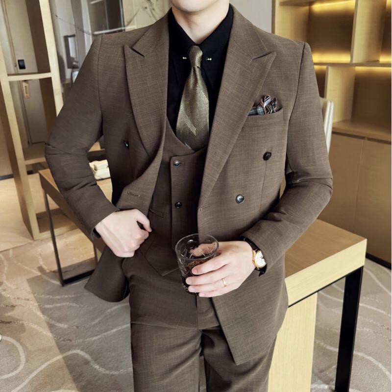 Pierre Cardin Men's Slim-Fit Double-Breasted Textured Blazer Suit