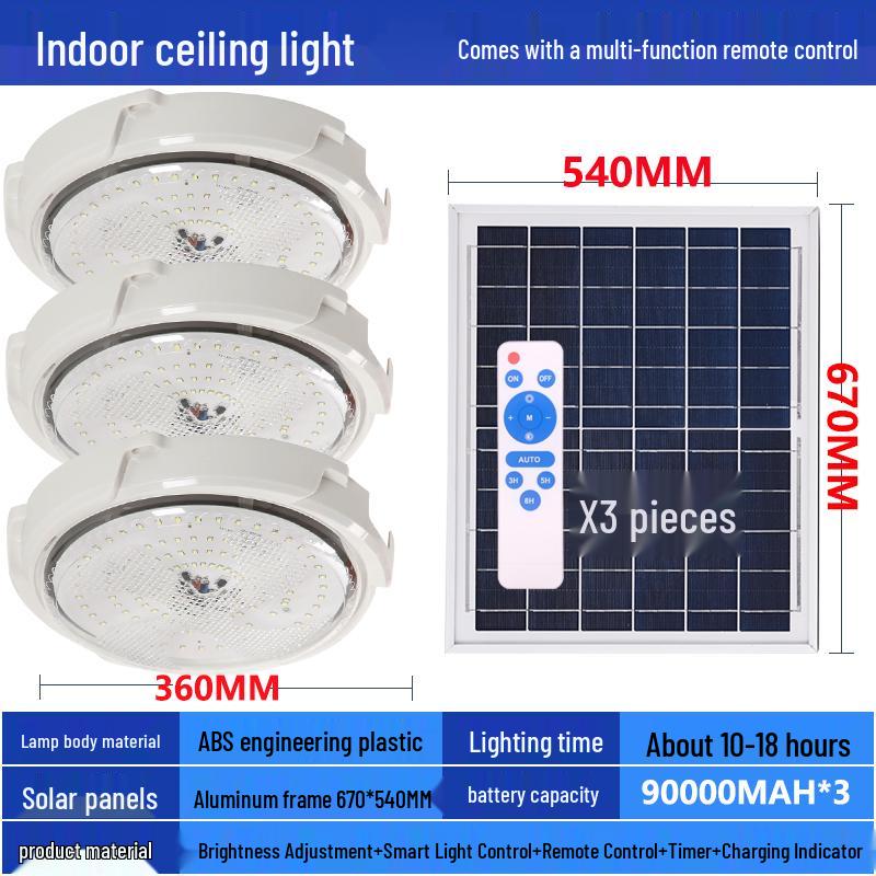 LED Solar Ceiling Light for Bedrooms, Living Rooms, Indoor and Courtyard Spaces - One-to-Two/Three/Four/Five/Seven Light Options
