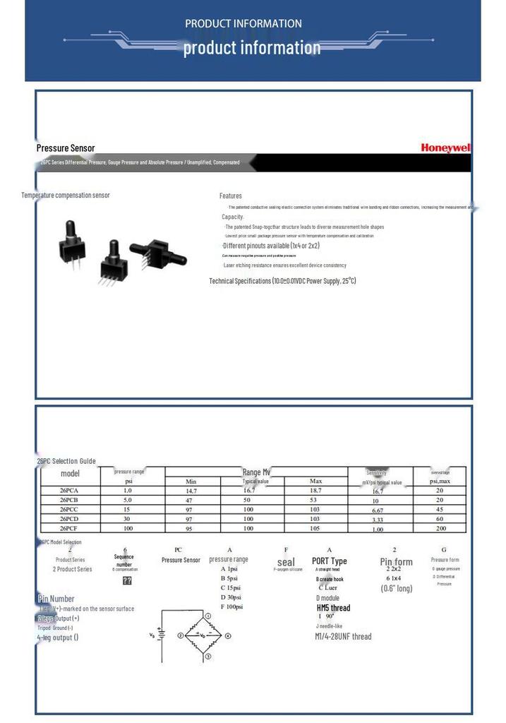 HONEYWELL 26PCFFA2G/22PCAFJ2G Through-flow Pressure Sensor for Accurate Pressure Measurement