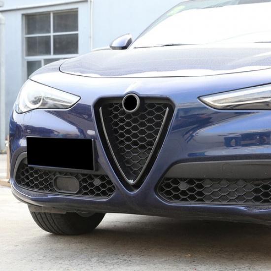 ABS Carbon Front Center Grille V Shape Cover Trim For Alfa Romeo Stelvio 2017-21