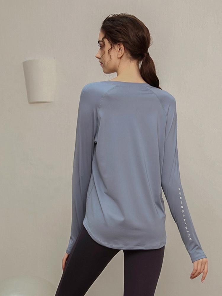 Damen schnelltrocknendes lockeres Langarm-Yoga-Top - Atmungsaktive Lauf- und Schlankheits-Fitnesskleidung