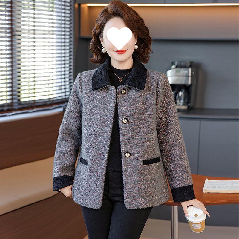 

2025 Fashionable Woolen Coat with Lapels for Mothers & Middle-Aged Women - Stylish Double-Sided Spring/Autumn Jacket XL: 85-105 jin