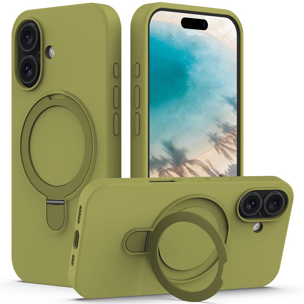 For iPhone 16 Case Compatible with MagSafe Kickstand PC+Silicone Phone Cover