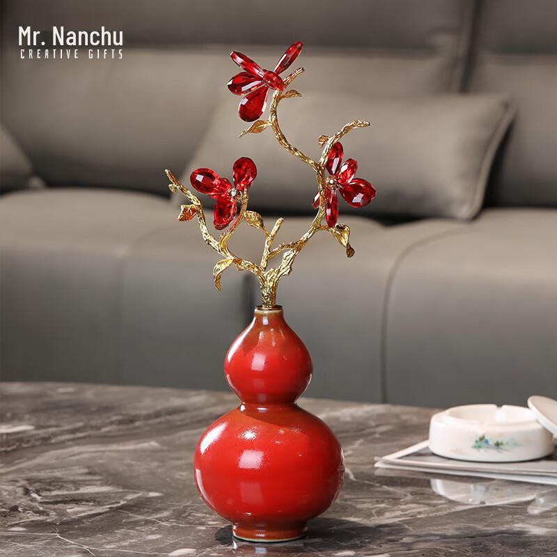 Red Luck Crystal Ceramic Gourd Ornament