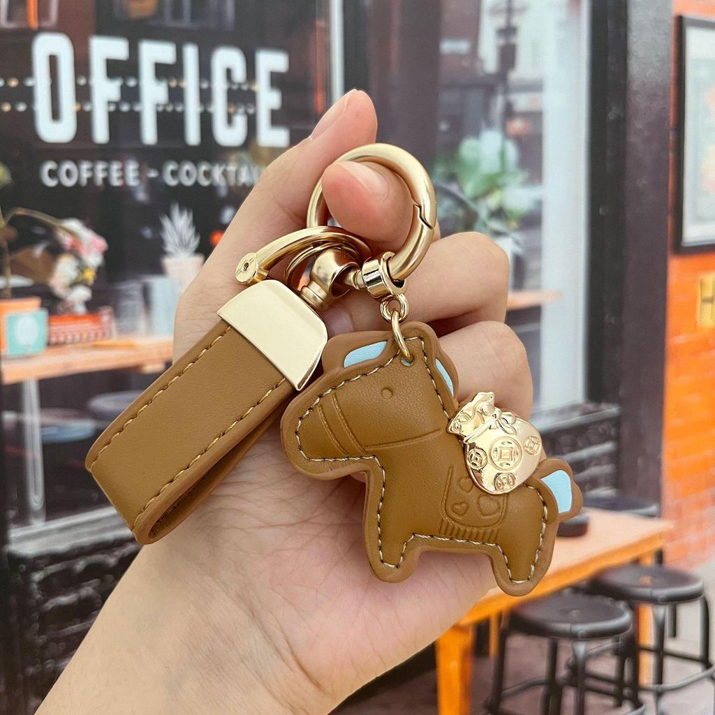 Portachiavi in Pelle con Ciondolo Pony Cartone Animato: Braccialetto della Ricchezza Immediata per Coppie, Accessorio per Auto e Borsa