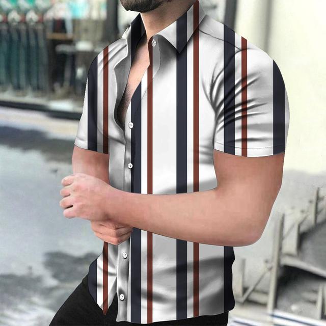 Мужские рубашки Праздничные гавайские пляжные рубашки Полосатые топы с принтом Деловые — фото 24