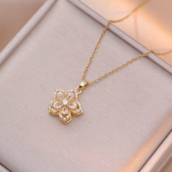 Leichter Luxus Edelstahl Tulpen Anhänger Halskette für Damen Elegante Goldfarbene Kette Blumen Halskette Mädchen Glücksschmuck Geschenk