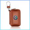 For Alfa Romeo 159 147 156 166 Giulietta Giulia Mito Stelvio Brera Spider 1Pcs Leather Emblem Car Key Case Keychain Zipper Key Case Bag