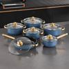 Stainless Steel Blue Pot Set, Gold Handle Six-piece Set, Soup Pan, Milk Pan, Frying Pan, Wok, Cookware