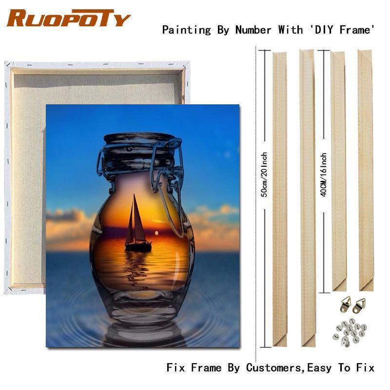 RUOPOTY Paint By Numbers Seaside Landscape Wall Art Unique Gift Hand Painted Acrylic Picture By Numbers Bottle For Living Room