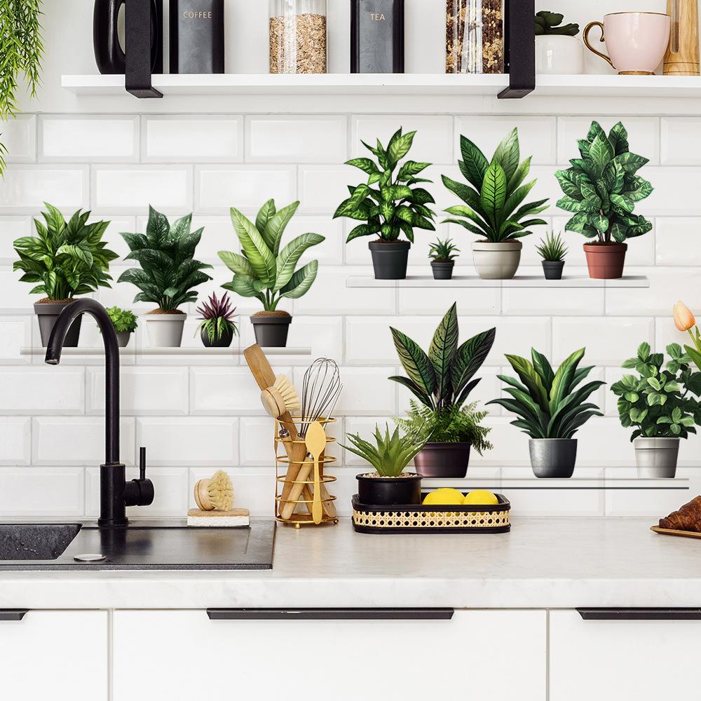 Painted Green Plant Potted Plants Bedroom Living Room Home Wall Background Beautification Decorative Wall Stickers