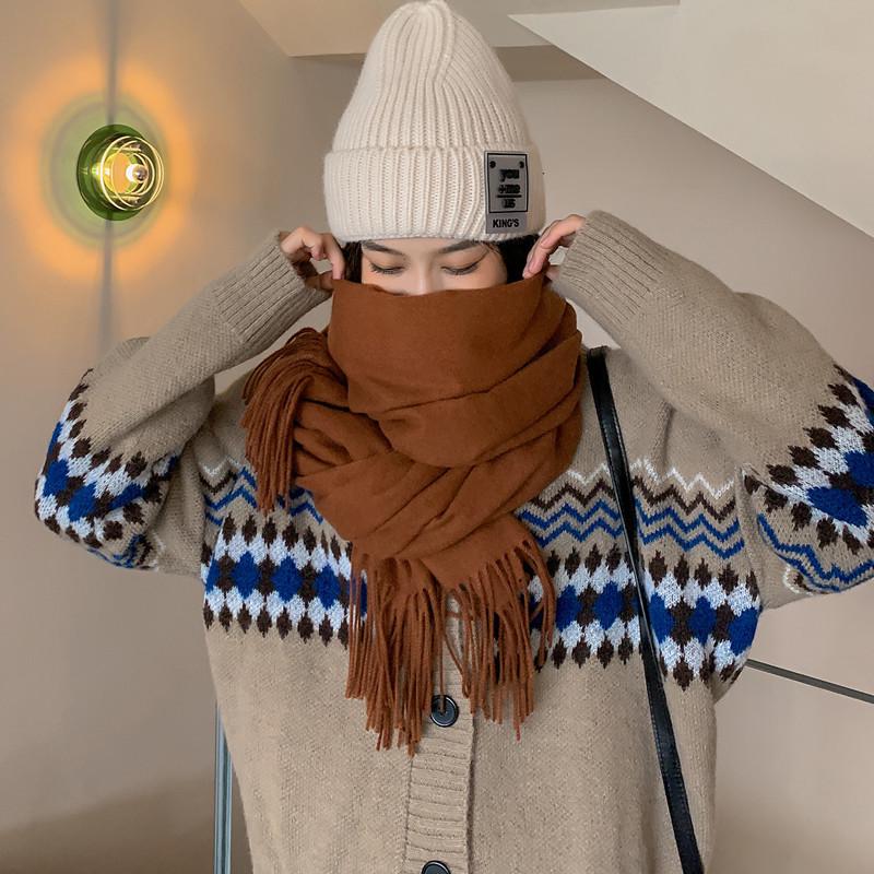 White Cashmere Scarf: Thickened, Solid Color, Versatile for Women & Men, Perfect for Autumn & Winter