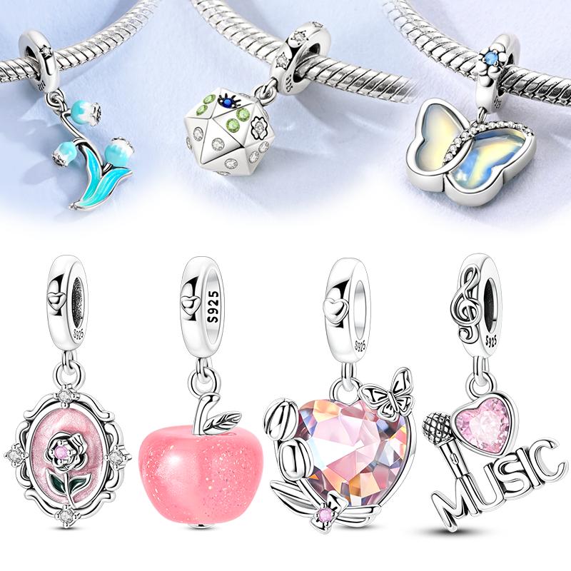 Copper Apple Butterfly Rose Charms Beads Dice Tulip Music Dangle Fit Pan Original Bracelets Diy Fine Jewelry