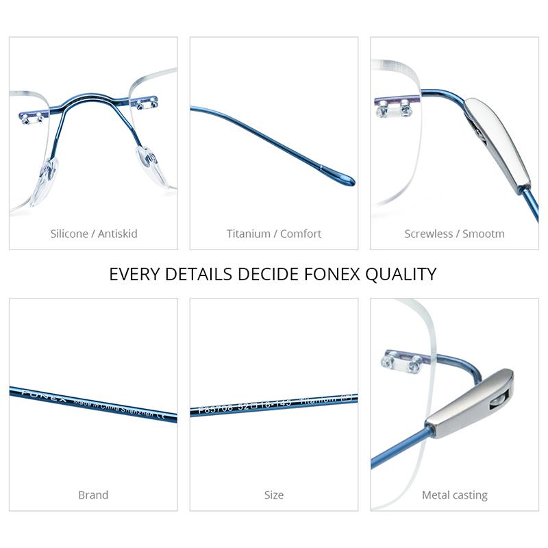 FONEX Titanium Glasses Frame Men Brand Design Square Rimless Frameless Eyeglasses Women Ultralight-Weight Japanese Eyewear 85708