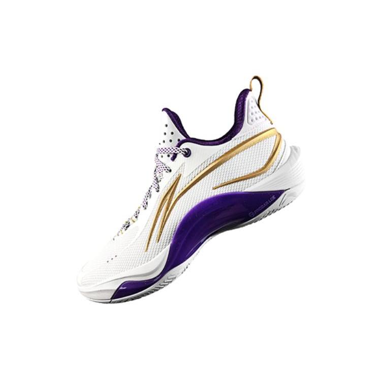 New LINING Basketball Shoes Men's Low Top White/Purple/Gold ABPU001-12