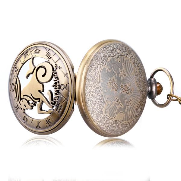 Retro Bronze Constellation Stylish Capricorn Pocket Watch Fob Watch Women Men Fashion Gift