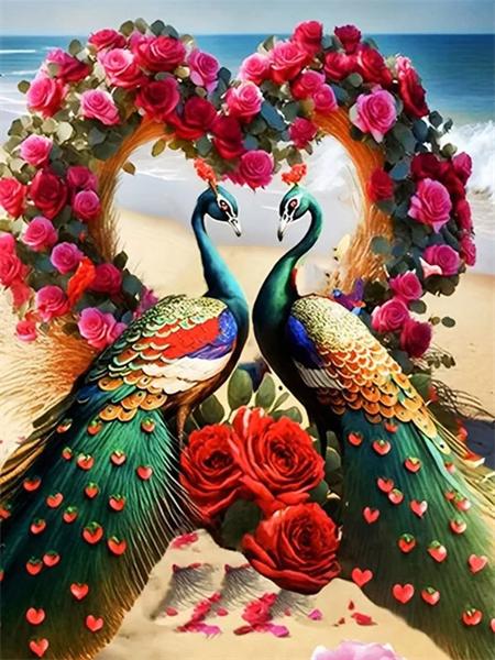 Pełny okrągły zestaw do malowania diamentami Pawie kwiaty Dekoracja domu Haft mozaika Zwierzęta Sztuka ścienna