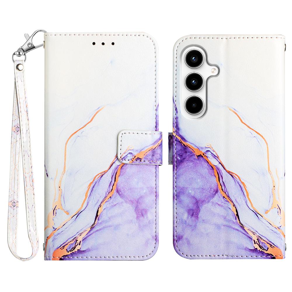 For Samsung Galaxy A35 5G Case with Strap Marble Pattern Leather Phone Cover Card Holder