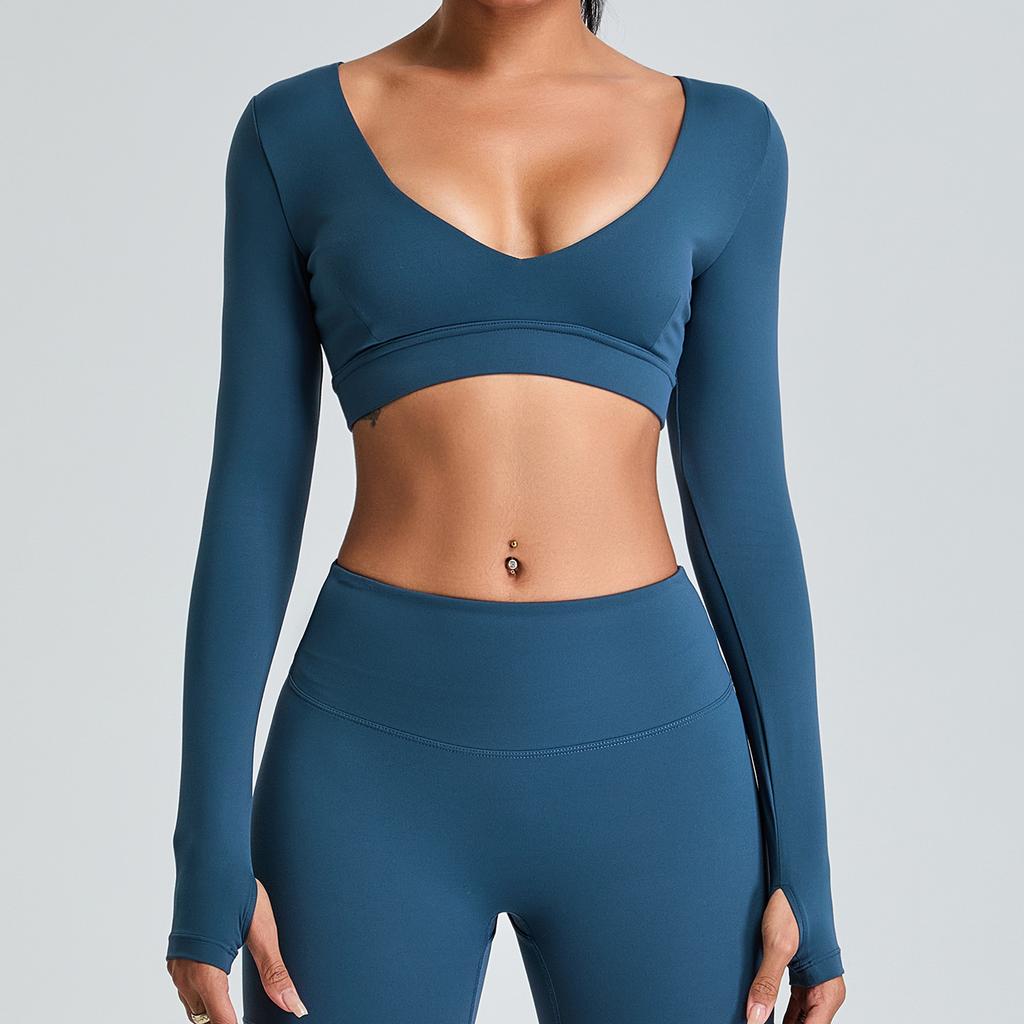 Neues Pure Desire V-Ausschnitt Yoga-Top Damen Slim Fit Kurzarm T-Shirt Outdoor Schnelltrocknend Enganliegende Fitnessbekleidung