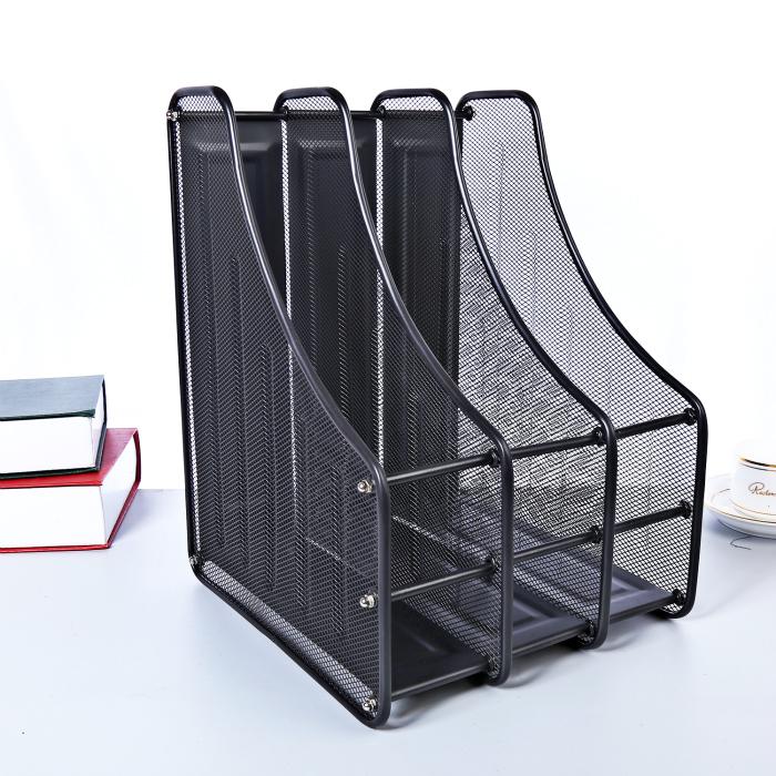 

Багатошарова металева сітчаста полиця для файлів та книжкова полиця - Чотирирівневий органайзер з чотирисекційними підставками для книг