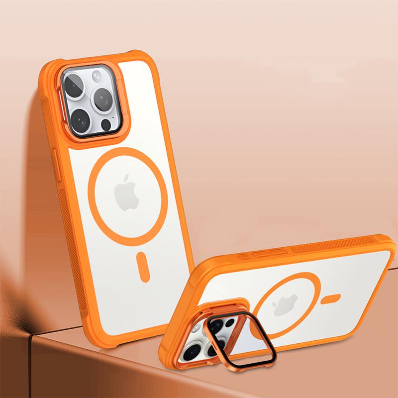 Magsafe Matte Soft TPU Border+Transparent PC Back Cover Holder Shockproof Phone Case For IPhone 15 Pro Max 13 12 11 14 Pro Max