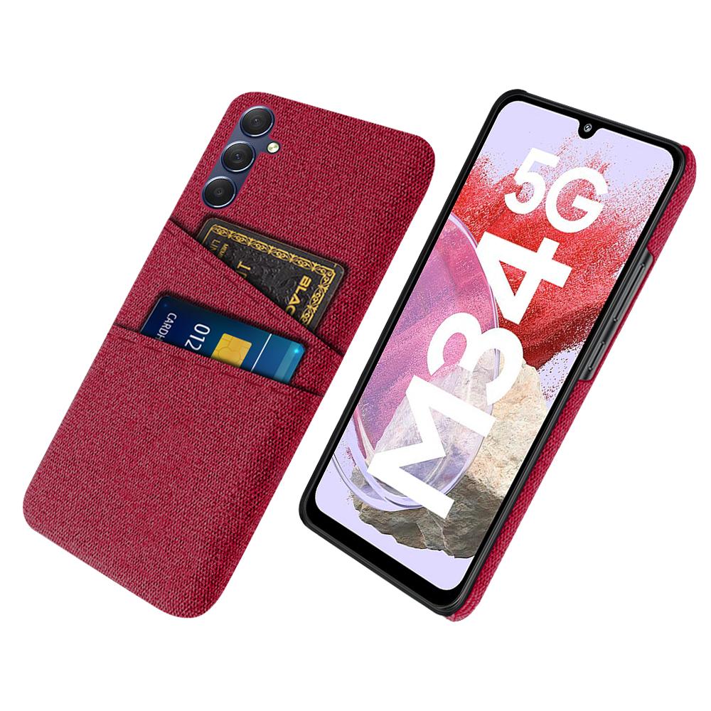 

For Samsung Galaxy M34 5G/F34 5G Phone Cover Hard PC+Cloth Phone Case with Dual Card Holder Red