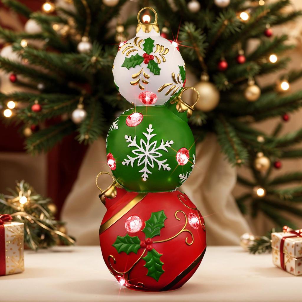 YUETJIN 16 " (40 cm) Weihnachtskugel-Stapelornament mit Farbwechsel für den Innenbereich – Schneeflocken-Feiertagsdekoration mit LED-Lichtern