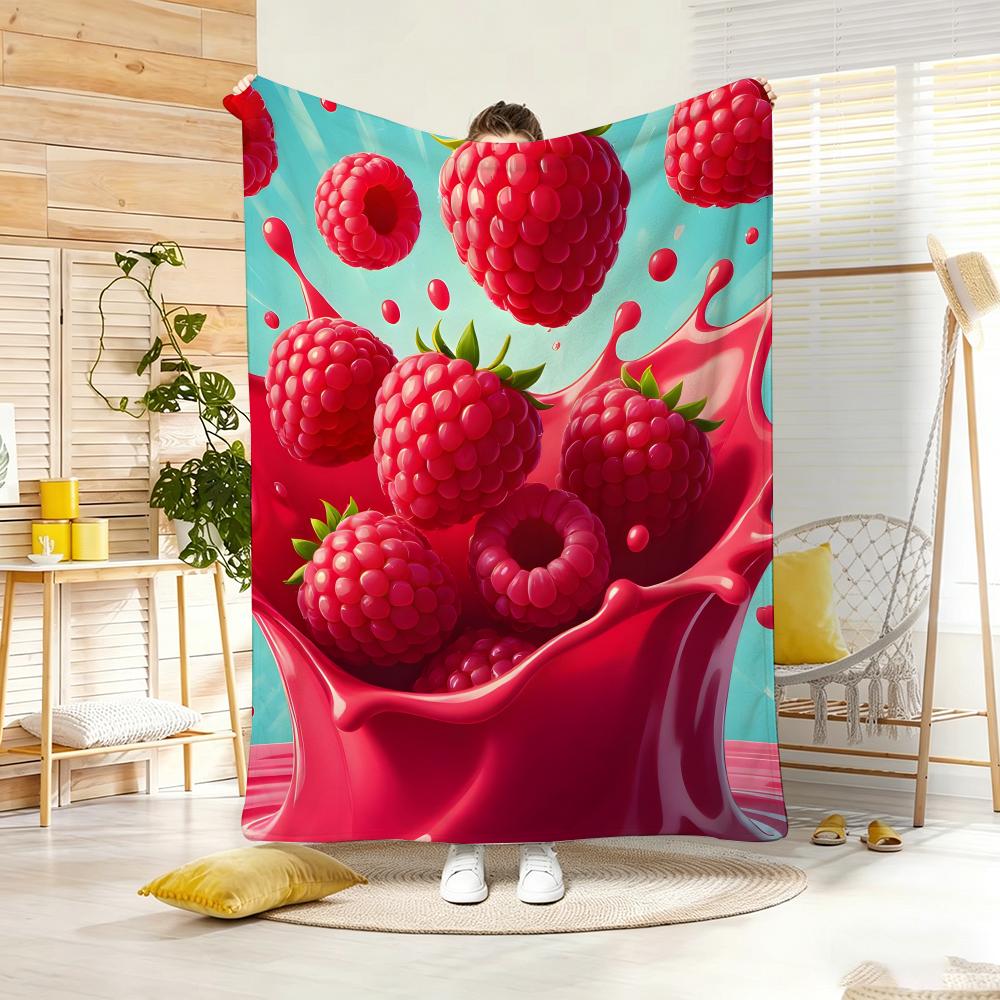 Multicolored Art Print Raspberry Throw Lightweight 240G Flannel Blanket Soft Skin-Friendly For Summer Cooling