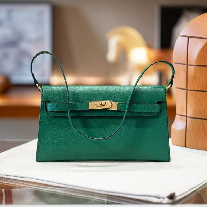 New Leather Women's Bag Goat Pattern Leather Vertical Open Pattern Erin One Shoulder Armpit Bag Long Clutch