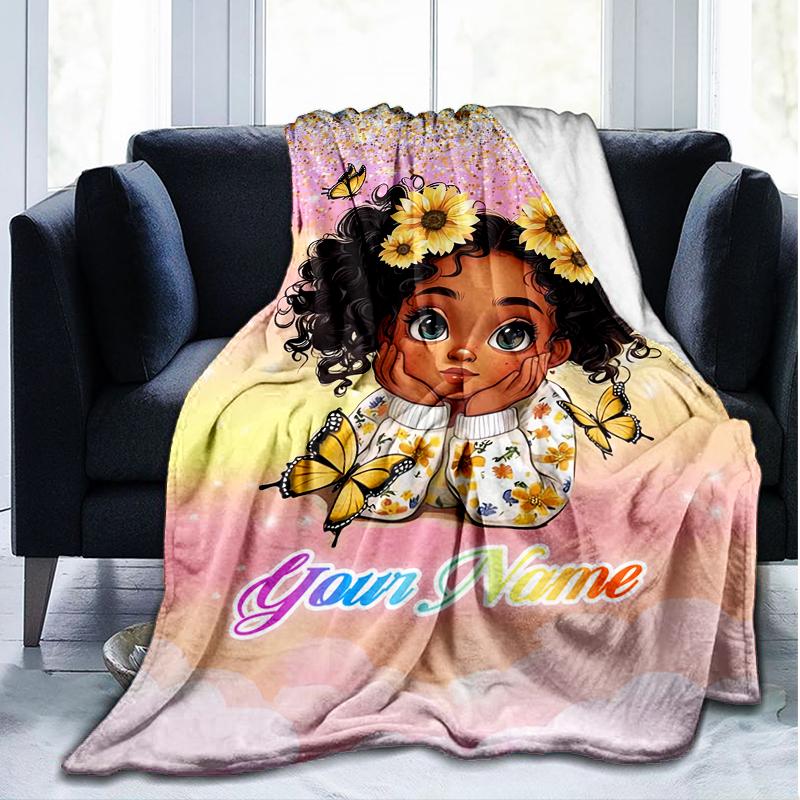 1PC Custom Name Butterflies Flowers Fantasy outdooor Flannel blankets Patterns Throw Blanket All-Season Soft Gift for Couch, Bed, Camping gifts