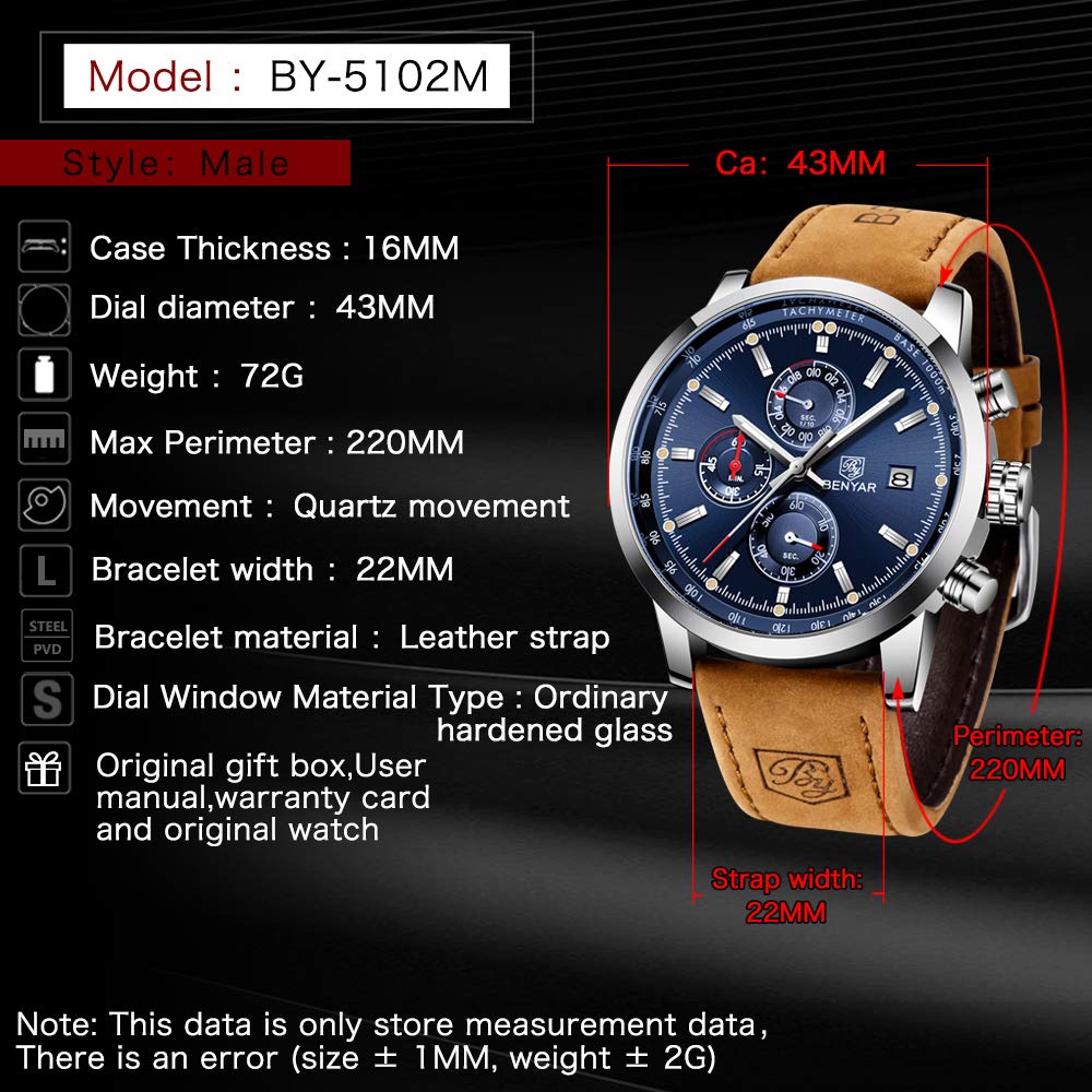 AKNIGHT Watch Genuine Leather Crystal Luminous Date Japanese Instruction Manual Men's - Stylish, Popular, Quartz, Strap, Chronograph, Display,