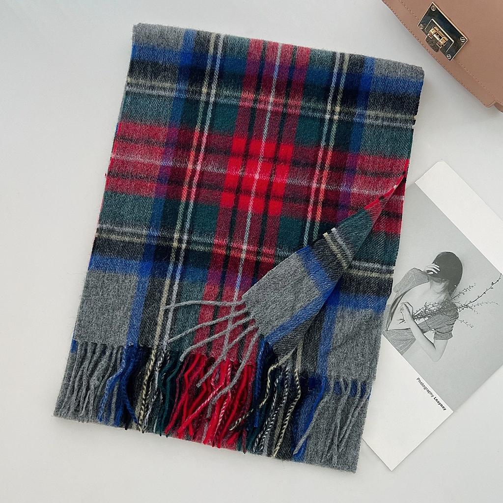 100% Pure Wool Scarf Female Winter Warm Cashmere Shawl Checkerboard Couple Accessory Outdoor Wrap Windproof Scarf