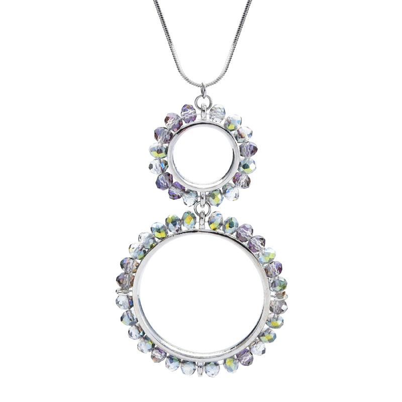 Timeless Steel Titanium Long Necklace With Double Circle Pendant Adorned With Brilliant Crystals Austrian