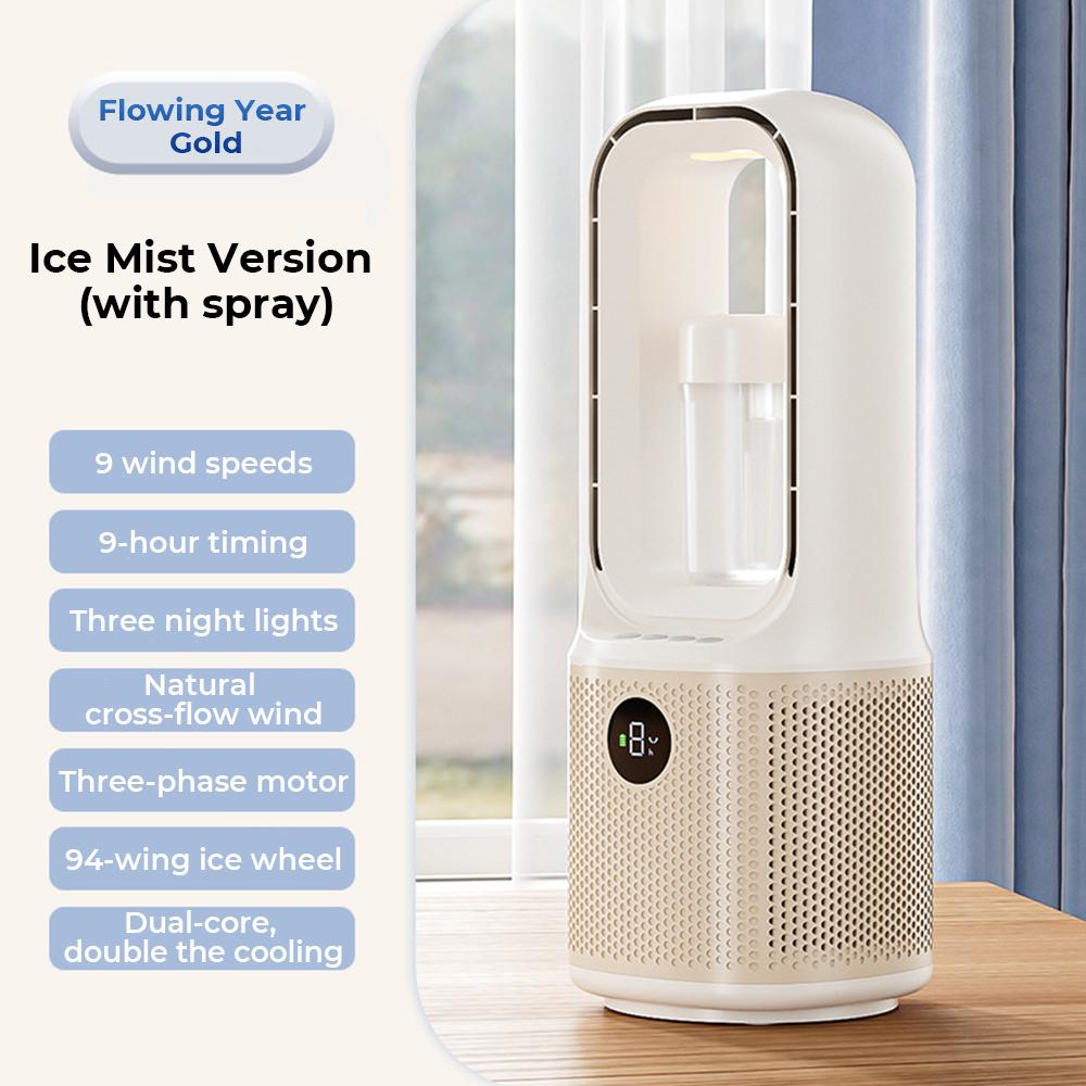 Bladeless Desk Fan 9 Speed Adjustment and Touch Control Portable Air Conditioner Cooling Fan Tower Air Cooler for Office Bedroom