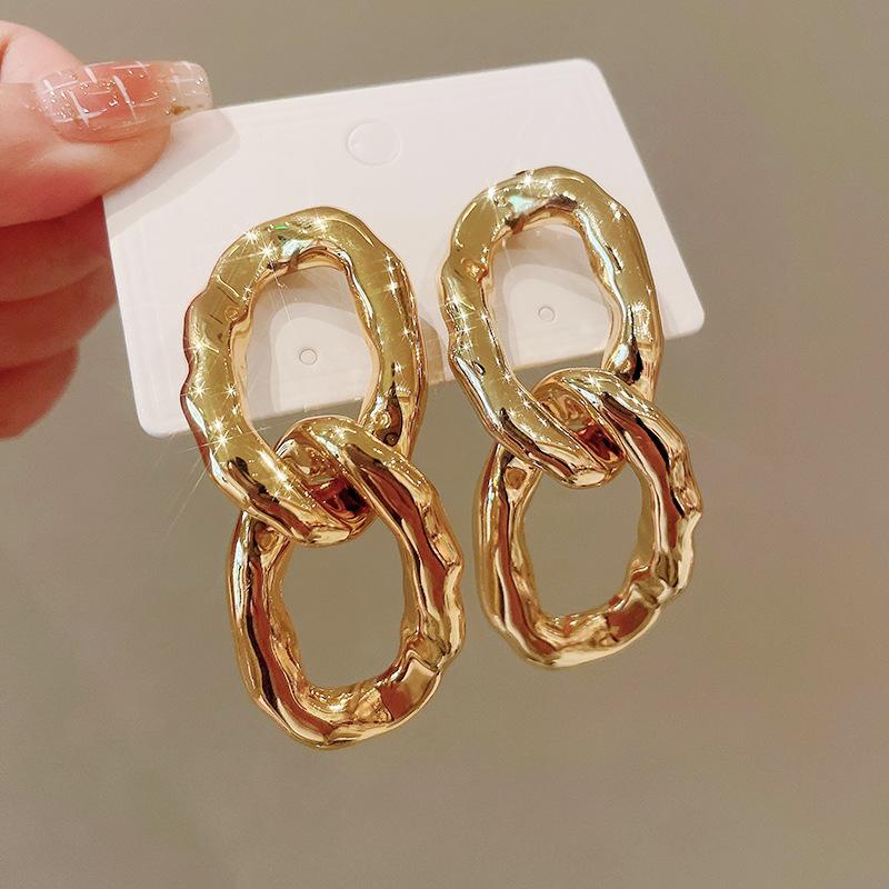 

European and American silver needle metal oval irregular earrings niche simple temperament earrings exaggerated high-end earrings
