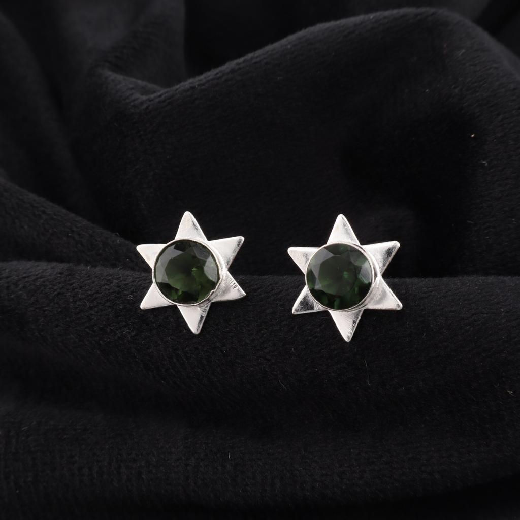 Green Tourmaline Gemstone 925 Sterling Silver Jewelry Handmade Boho Studs 0.44" EE-175-14