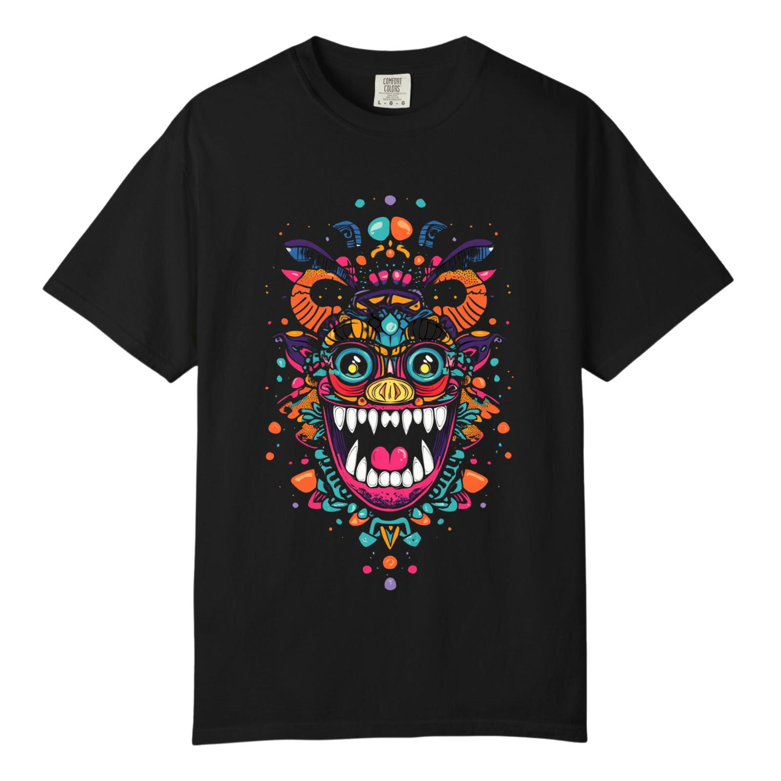 Vibrant Horror Mask Abstract Art TShirts, Comfort Colors, Unisex Streetwear Tee S разноцветный