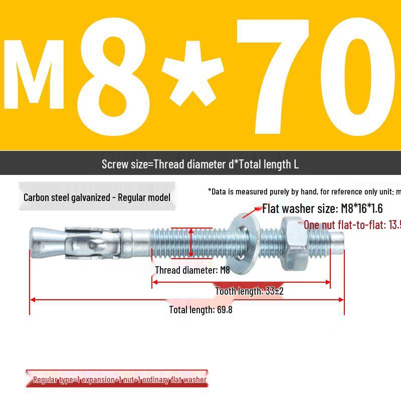 Vysoce pevný nástěnný hmoždinkový šroub pro opravy automobilů (M6/M8/M10/M12)