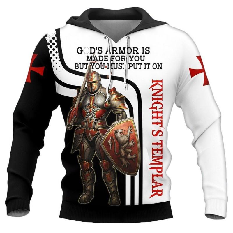 Mens Hooded Sweatshirt With 3D Digital Knight Print Loose Fit Hip Hop Style Fall