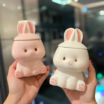 Soft and Cute Ceramic Rabbit Shaped Mug with Lid Spoon Adorable and Girlish Student Dormitory Drinking Cup